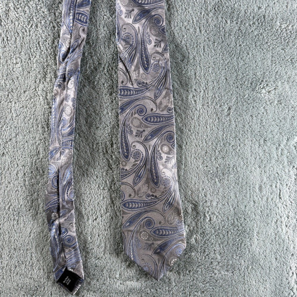 Handmade Blue Silver Paisley Silk Necktie Mens Formal Business Wedding Tie - Picture 3 of 6